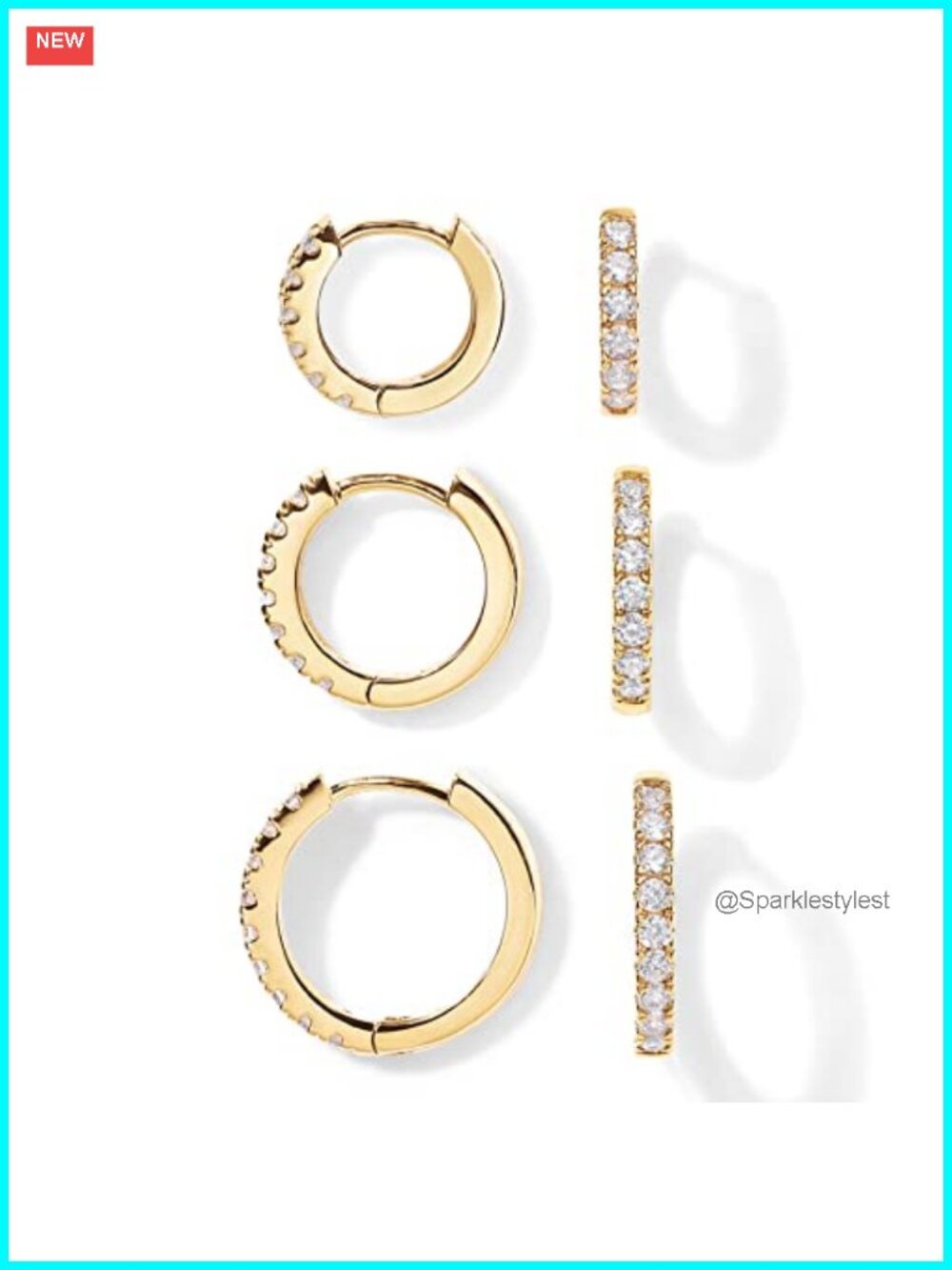 14K Gold Plated Huggie Hoop Earrings CZ Set of 3 Hypoallergenic